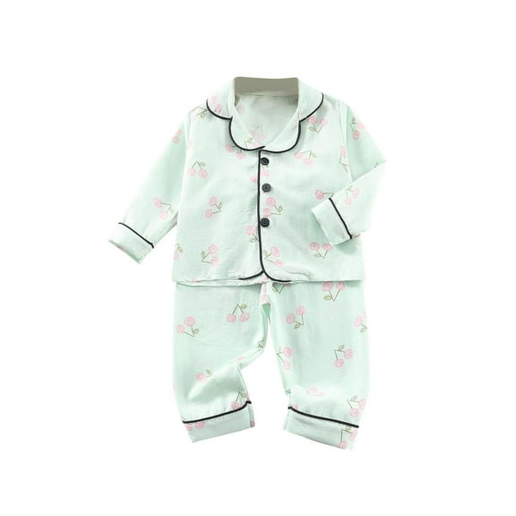 Fesfesfes Kids Satin Pajamas Sets Baby Boys Girls Button-Down Silk Sleepwear 2 Piece Long Sleeve Homewear Breathable Clothes Set(Green,2 Years)