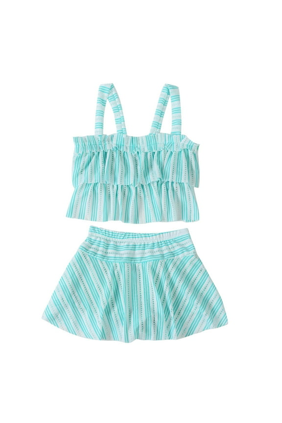 Little Girls Two Piece Tankini Swimsuit Summer Breathable Bathing Suit Beach Rash Guard Swimwear for Children 4-8 Years(Green,7 Years)