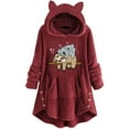 thumbnail image 1 of Fesfesfes Long Hoodie Tops for Women Cute Pattern Winter Cat Ear Fleece Fuzzy Hooded Blanket Dress Plush Tops For Teen Girls, 1 of 5