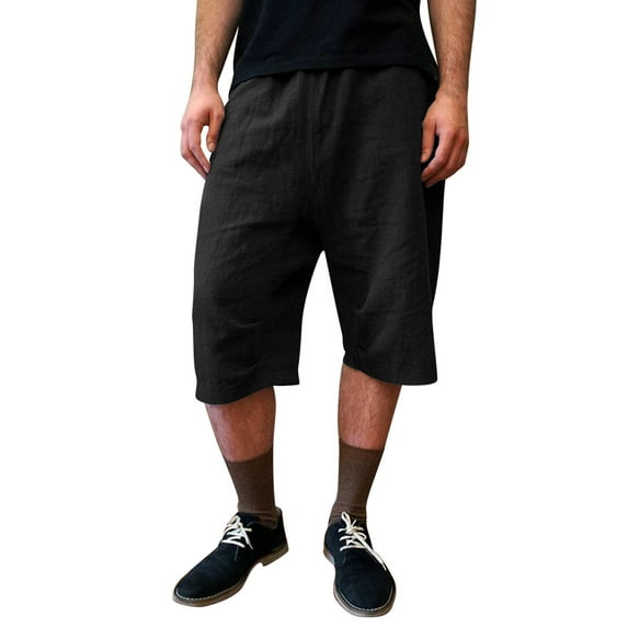 Fesfesfes Clearance Men Summer Drawstring Pants Elastic Solid Color Capri Pants Loose Casual Crop Pants