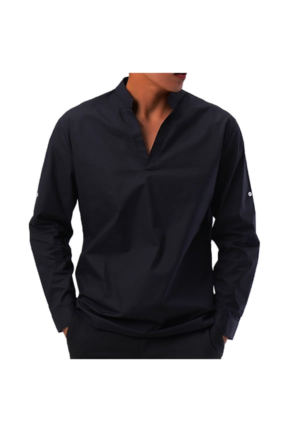 Men's Shirt Casual Deep V Sexy Long Sleeve Shirt Solid Color Multi-code