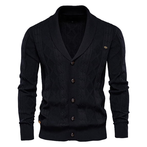 Fesfesfes Men's Sweater Cardigan Solid Color Lapel Coat Long-Sleeved Knitted Jacket