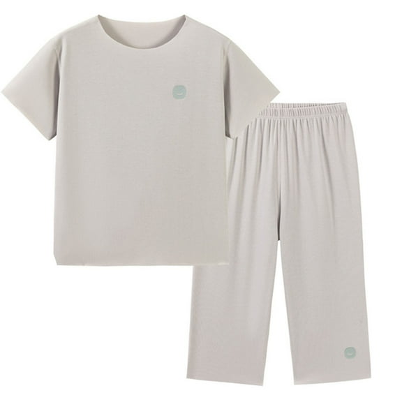 Fesfesfes Pajama Set for Children's Pullover Round Neck Sleepwear Short Sleeve Tops and Pants 2PCS Nightgowns Casual Homewear Set for Girls Boys(Gray,11-12 Years)
