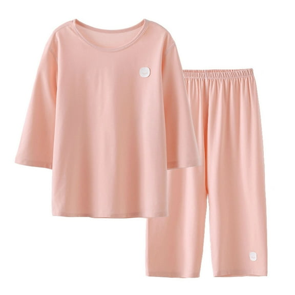 Fesfesfes Pajama Set for Children's Pullover Round Neck Sleepwear Short Sleeve Tops and Pants 2PCS Nightgowns Casual Homewear Set for Girls Boys(Pink,9 Years)
