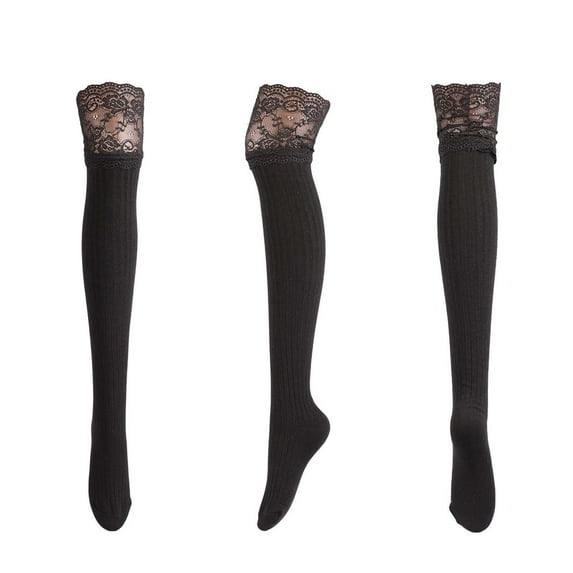 Fesfesfes Spring and Fall Stocking for Women Solid Color Lace Splicing Thigh-High Stockings Lengthened Over-the-knee Socks Stockings