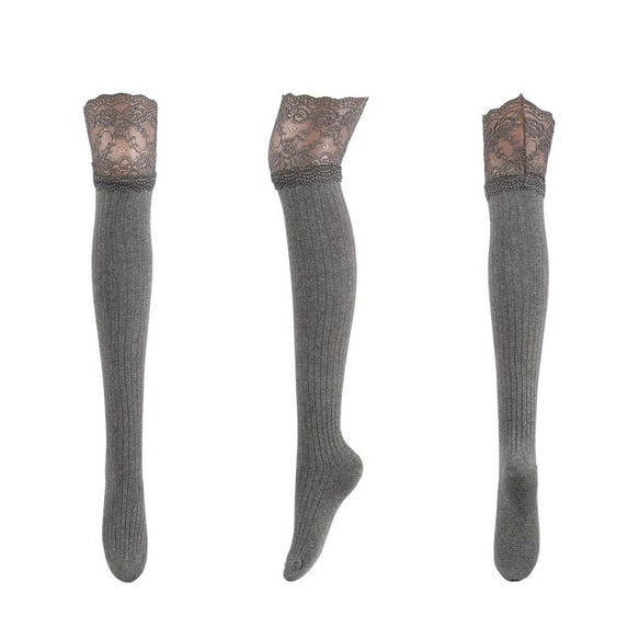 Fesfesfes Spring and Fall Stocking for Women Solid Color Lace Splicing Thigh-High Stockings Lengthened Over-the-knee Socks Stockings