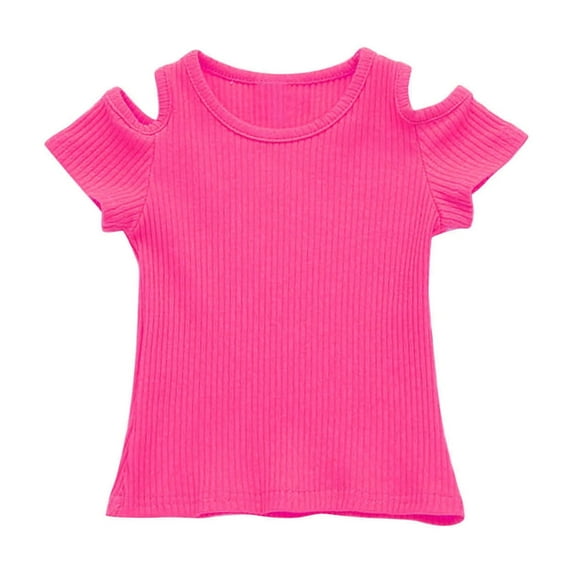 Fesfesfes Stripe Tops for Girls Kids Summer Casual Cute Short Sleeve Tops Crewneck Breathable Graphic T Shirt 1-7 Years for Everyday Wear(Hot Pink#4,3 Years)