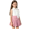 thumbnail image 1 of Fesfesfes Summer Girls Casual 2 Piece Outfit Set Children's Short Sleeve Solid Color Tops and Skirt Pleated Two-piece Set, 1 of 9