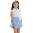 thumbnail image 1 of Fesfesfes Summer Girls Casual 2 Piece Outfit Set Children's Short Sleeve Solid Color Tops and Skirt Pleated Two-piece Set, 1 of 8