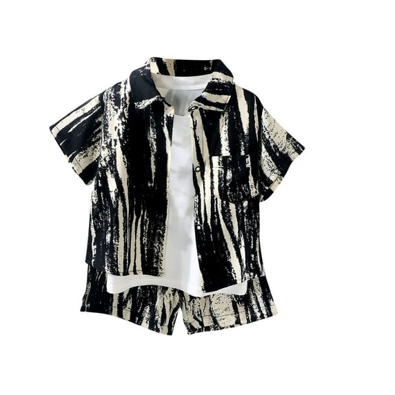 Fesfesfes Summer Shirts for Kids Short Sleeve Graphic Solid Thin Shirt Casual for 2-14 Years Boys Children's Short Sleeve Shirt Shorts Set(White,13-14 Years)