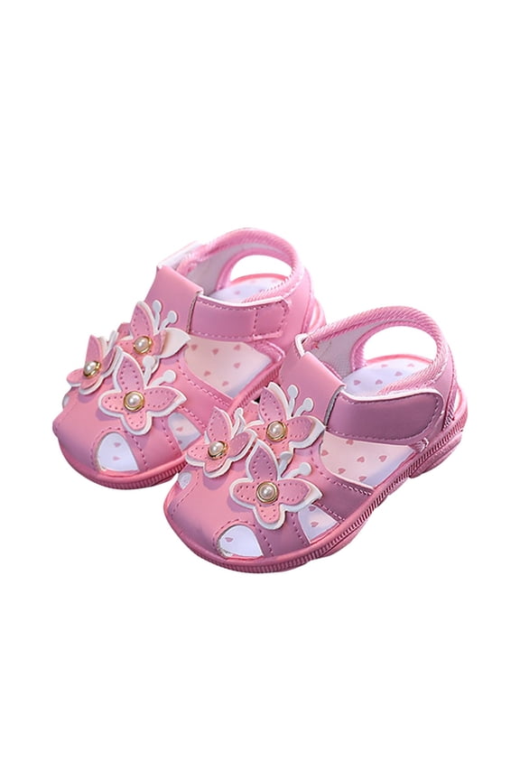 Summer Walking Shoes for Baby Girls Shoes Non Slip Soft Soles Closed-Toe Shoes for Toddlers Princess Toe Shoes for 0-3 Years
