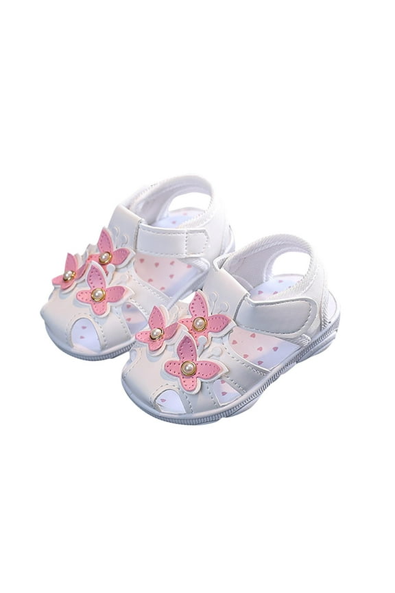 Summer Walking Shoes for Baby Girls Shoes Non Slip Soft Soles Closed-Toe Shoes for Toddlers Princess Toe Shoes for 0-3 Years