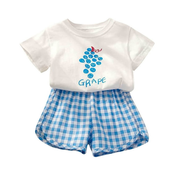 Fesfesfes Toddler Boys and Girls Round Neck Matching Set Spring Summer Short Sleeve Graphic Tee and Striped Print Shorts Playwear Set(Blue,6 Years)