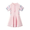 thumbnail image 1 of Fesfesfes Toddler Girls Swimsuit Short Sleeve Swimdress + Shorts Two Piece Bathing Suits for Kids Beachwear Swimwear 2-8 Years Beach Swimwear(Pink,7 Years), 1 of 3