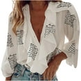 thumbnail image 1 of Fesfesfes Clearance Tops for Women Casual Printing Long Sleeve Ruffle V-Neck Shirt Blouse Tops, 1 of 6