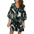 thumbnail image 1 of Fesfesfes Women Casual Dress Dress Sweet And Cute V-Neck Printed Bell Sleeve Shift Dress Mini Dress, 1 of 8