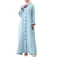 thumbnail image 1 of Fesfesfes Women Dress Turndown Collar Loose Long Sleeve Mu-slim Dress Solid Ankle-length Dress Long Dress, 1 of 8
