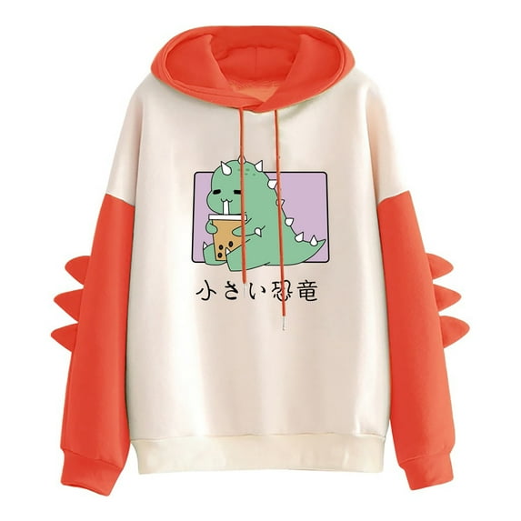 Fesfesfes Clearance Women Hooded Tops Casual Hoodie Print Long Sleeve Kawaii Dinosaur Sweatshirt Tops