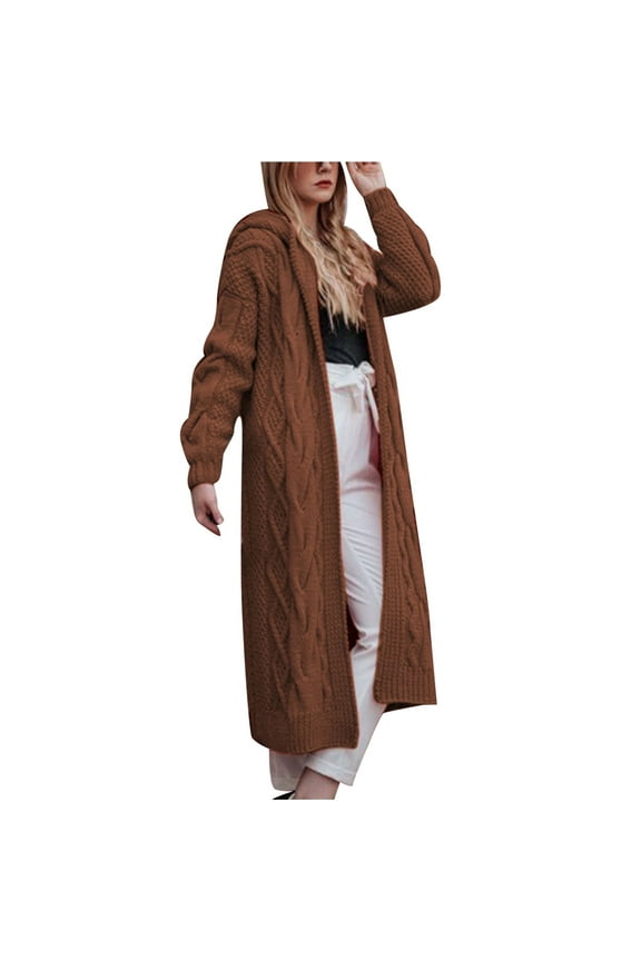Women Long Coat Casual Warm Solid Color Coat Long Outerwear Sweater Knit Cardigan