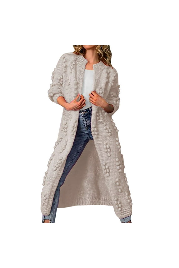 Women Long Coat Casual Warm Solid Color Coat Long Outerwear Sweater Knit Cardigan