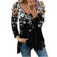 thumbnail image 1 of Fesfesfes Women Tunic Tops Cold Shoulder Long Sleeve Tops V-Neck Zipper Casual Tops T-shirt, 1 of 4