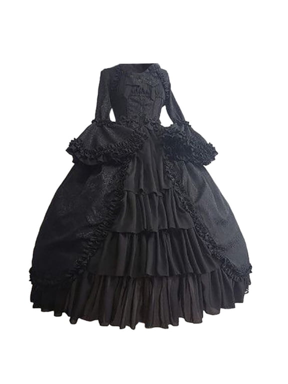 Women Vintage Gothic Court Square Collar Patchwork Bow Long Sleeve Dress
