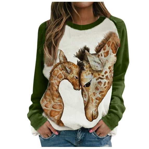 Fesfesfes Women's Giraffe Print Sweatshirt Crewneck Pullover Tops Long Sleeve Raglan Tops