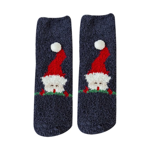 Fesfesfes Clearance Women's Socks Girls Christmas Cute Coloer Stripe Santa Claus Print Thicken Coral Fleece Keep Warm Socks Sox