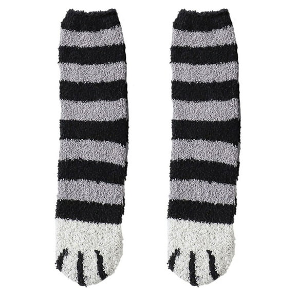 Fesfesfes Women's Socks Girls Cute Coloer Cat Paw Print Breathable Thicken Coral Fleece Keep Warm Socks Sox