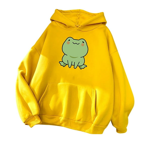 Fesfesfes Clearance Women's Sweatshirt Long Sleeve Cute Frog Printed Hoodie Tops Loose Blouse Tops