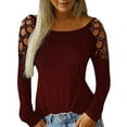 thumbnail image 1 of Fesfesfes Clearance Women's Tops Hollow Out Long Sleeve Tops Casual Solid Color Round Neck T-shirt Blouse Tops, 1 of 5