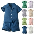 thumbnail image 1 of Fesfesfes Clothes For 1 Year Old Girl Boys Suit Lapel Casual Short Sleeve Shirt Elasticized Shorts Two piece Set, 1 of 3