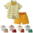 thumbnail image 1 of Fesfesfes Dress Outfits Summer Childrens Wear Boys Short sleeved Lapel Shirt Shorts Suit With Belt Tie, 1 of 4
