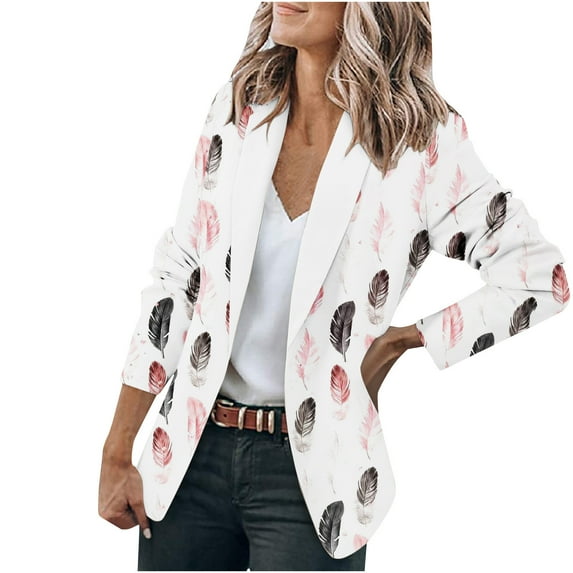 Fesfesfes Coat for Women Business Attire Solid Color Stitching Plaid Printed Long Sleeve Cardigan Coat Top On Sale
