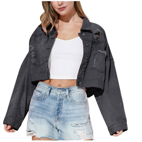 Fesfesfes Coat for Women Casual Pockets Button Solid Long Sleeve Tops Jacket Denim Coat On Sale