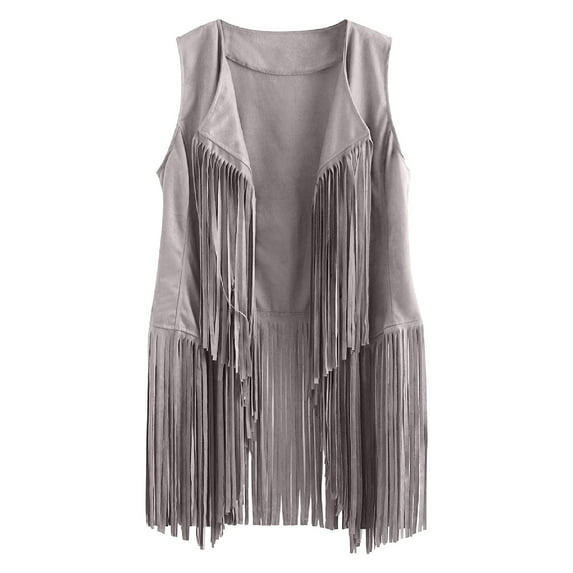 Fesfesfes Coat for Women Fall Winter Suede Ethnic Sleeveless Tassels Fringed Vest Cardigan