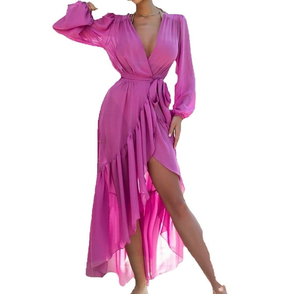 Fesfesfes Coat for Women Floral Printed Chiffon Beach Kimono Cardigan Shawl Long Sleeve Loose Cover Up Nightgown Under $10