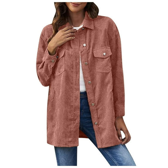 Fesfesfes Coat for Women Lapel Solid Color Pocket Button Coat Recreational Long Sleeve Cardigan Tops