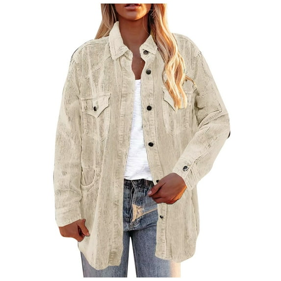 Fesfesfes Coat for Women Lapel Solid Color Pocket Button Coat Recreational Long Sleeve Cardigan Tops Under $10