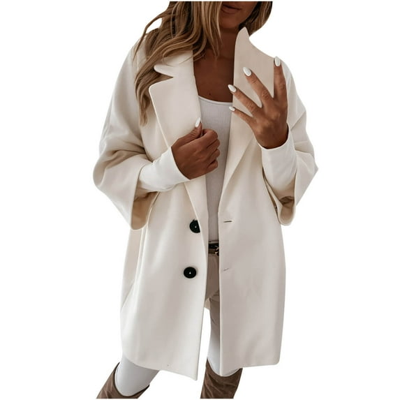 Fesfesfes Coat for Women Sexy V-Neck Solid Color Long Sleeve Hoodless Casual Outwear Under $10