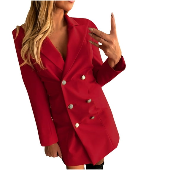 Fesfesfes Coat for Women Sexy V-Neck Solid Long Sleeve Pocket Cardigan Casual Outwear Sale on Clearance