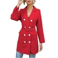 thumbnail image 1 of Fesfesfes Coat for Women Spring And Fall Lapel Solid Color Long Sleeve Buttoned Long Belted Blazer Coat, 1 of 6