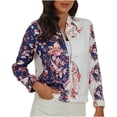 thumbnail image 1 of Fesfesfes Coat for Women Spring Fall Print Zip Long Sleeve Slim Fit Jacket, 1 of 7