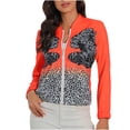 thumbnail image 1 of Fesfesfes Coat for Women Spring Fall Print Zip Long Sleeve Slim Fit Jacket, 1 of 6