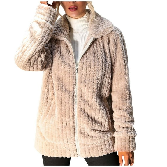 Fesfesfes Coat for Women Top Cardigan Outwear Plush Solid Color Suit Coat Long Sleeve Coat