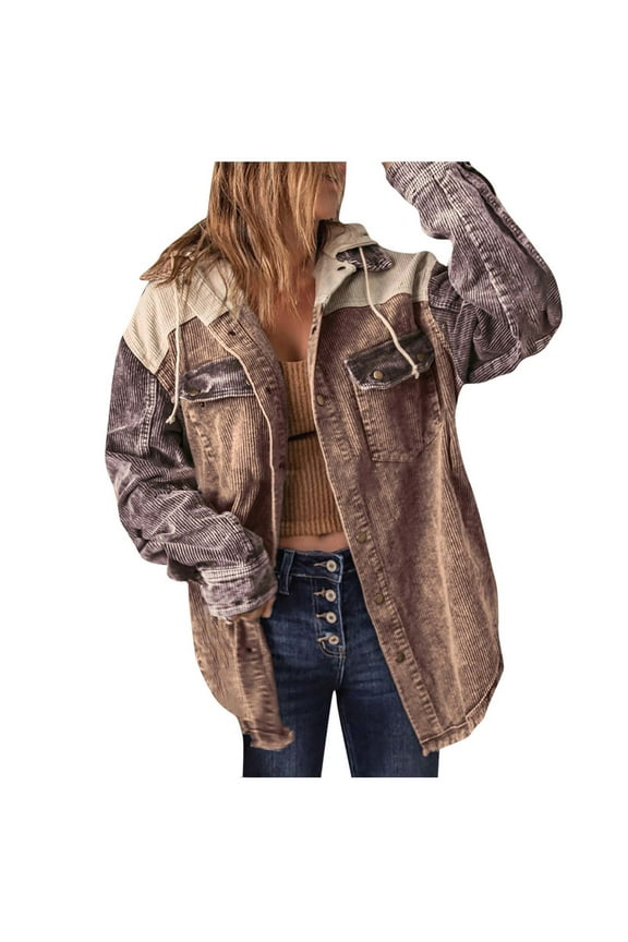 Coat for Women Worn Out LooseLong Sleeve Hooded Casual Outwear Jackets