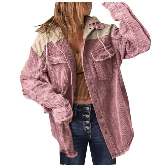 Fesfesfes Coat for Women Worn Out LooseLong Sleeve Hooded Casual Outwear Jackets