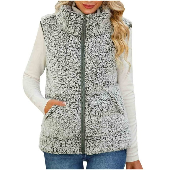 Fesfesfes Coat for Women Zipper Medium Length Solid Color Sleeveless Hooded Bubble Down Vest Sleeveless Hooded Casual Coat/Jacket