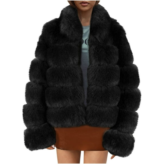 Fesfesfes Coat for Womens Ladies Warm Faux Furry Coat Jacket Winter Solid V-neck Outerwear Sale Items