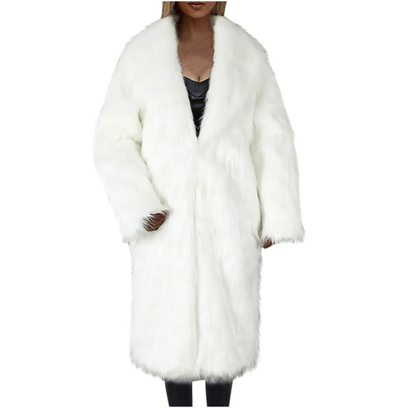 Fesfesfes Coat for Womens Ladies Warm Faux Furry Coat Jacket Winter Turn Down Collar Outerwear
